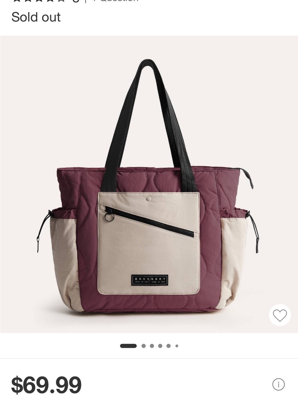 Bagsmart Paz 23L Featherlight Work Tote in Currant Red - quilted nylon NWT